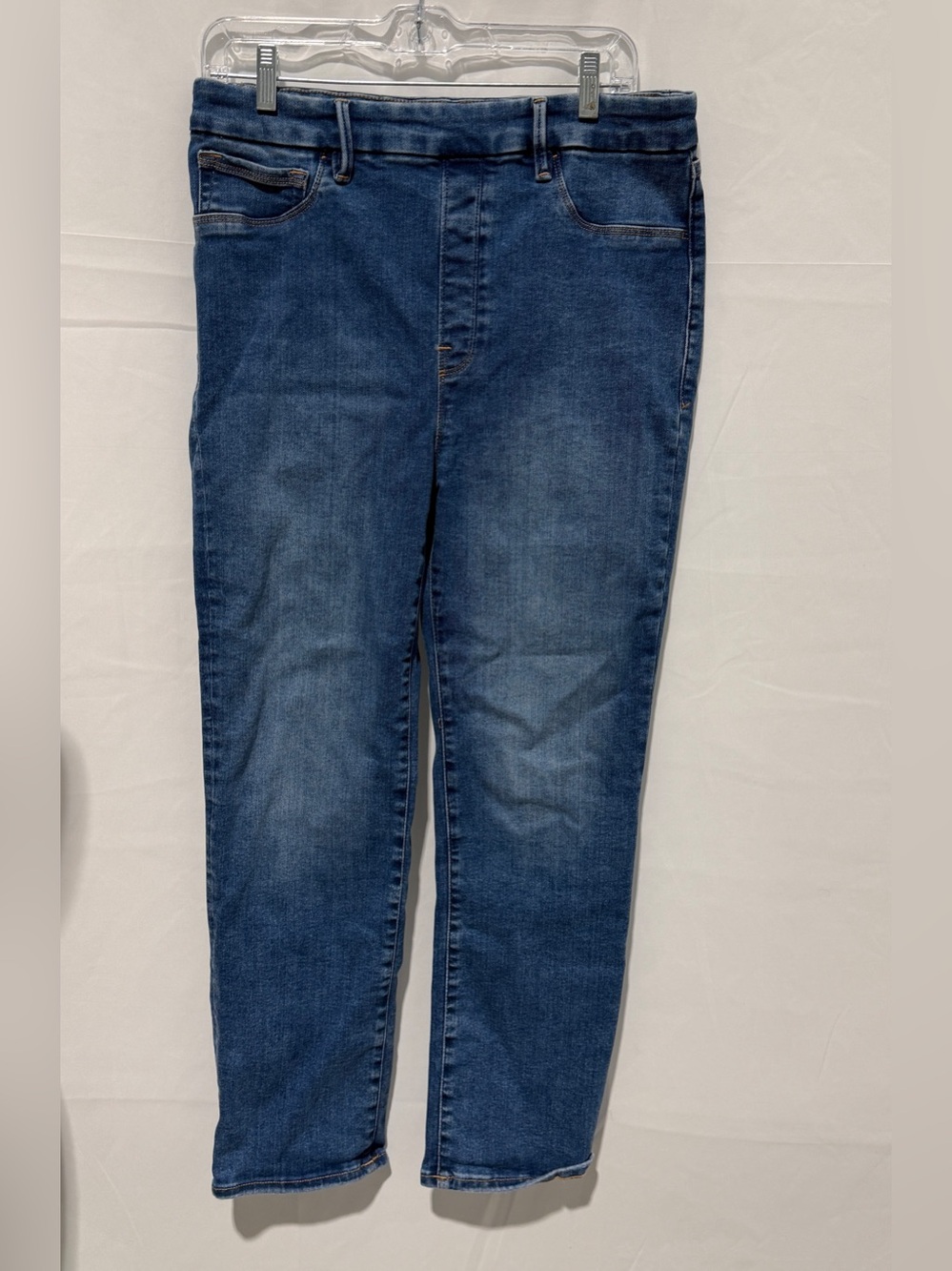 Good American Power Stretch Pull On Jeans, High Waist Straight Leg
